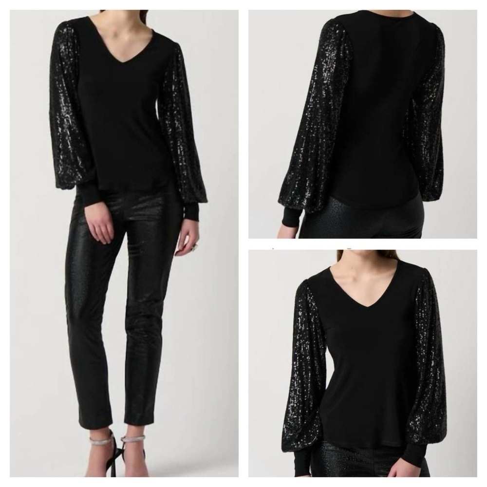 Rachel Zoe  Black Sequin Sleeve Top size XS